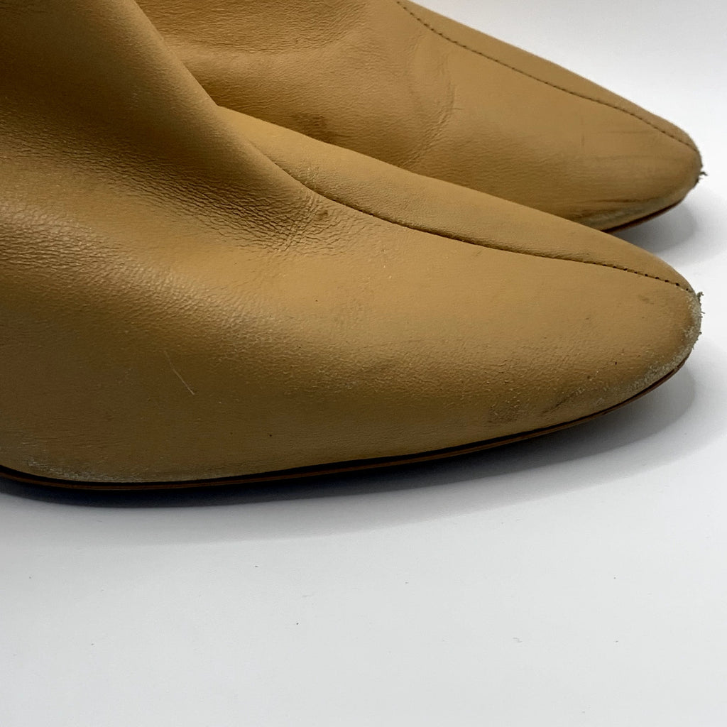 ZARA Women's Tan Faux-Leather Block-Heel Round-Toe Ankle Boots SZ 8