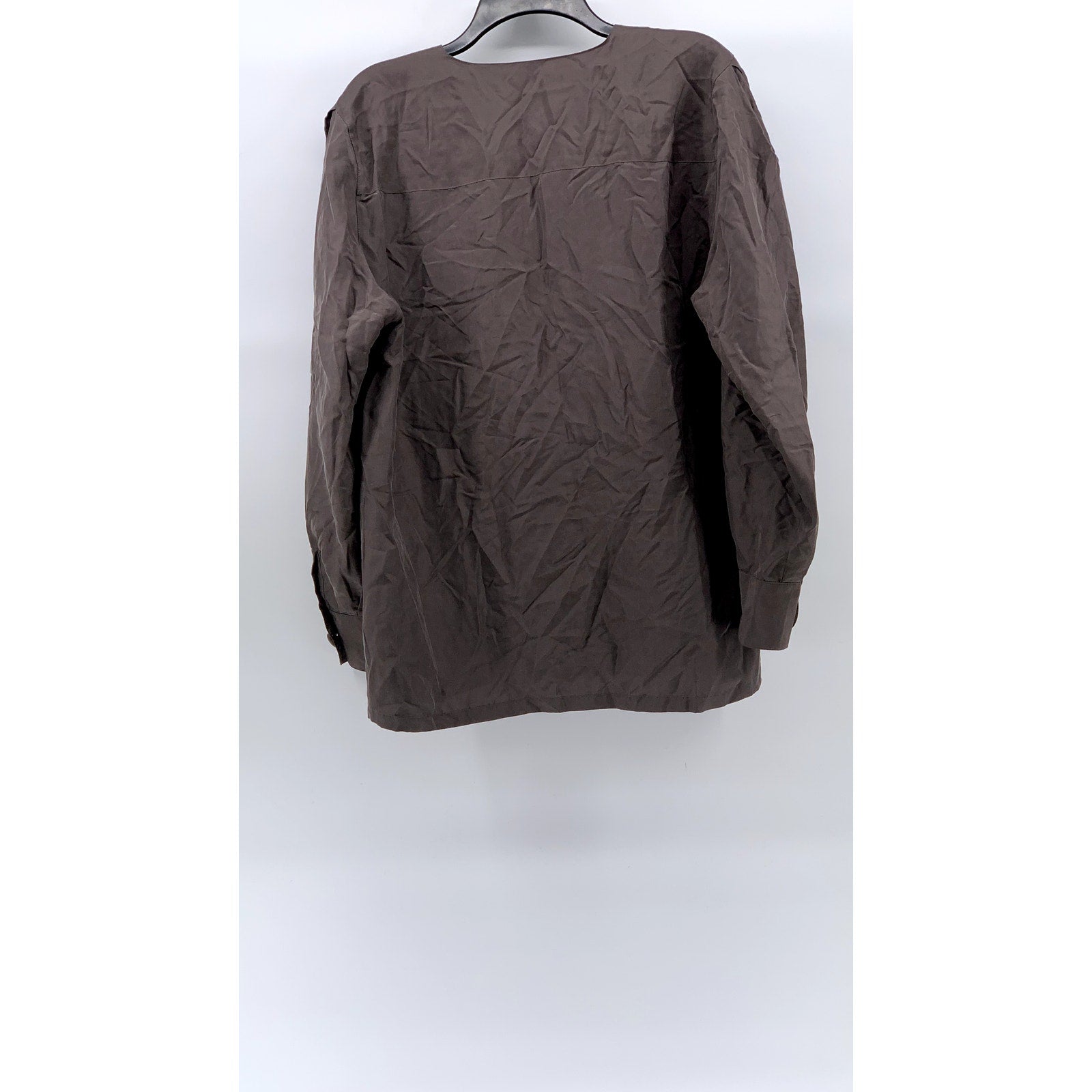 UNBRANDED Women's Brown Button-Up Collarless Long Sleeve Blouse SZ L