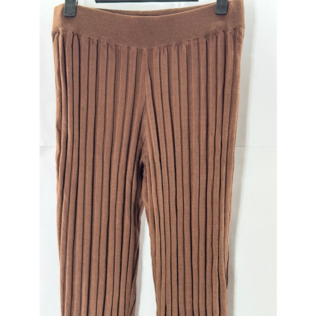 URBAN OUTFITTERS LIONESS Women's Brown Donna Rib Knit Flare-Leg Pull-On Pant SZM