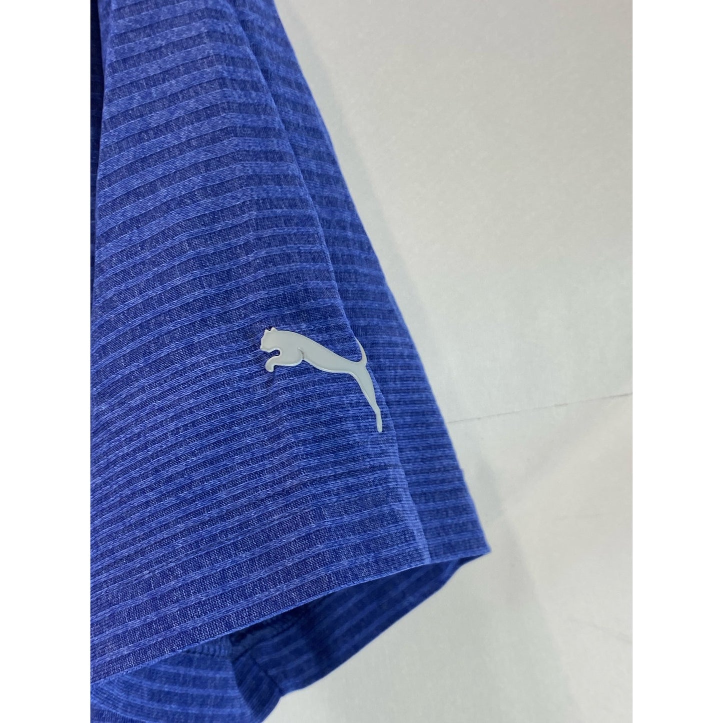 PUMA Men's Blue Dry Cell Striped Short Sleeve Polo Shirt SZ L