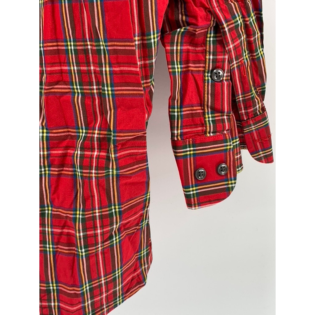 CLUB ROOM Men's Red-Green Plaid Regular-Fit Button-Up Long Sleeve Shirt SZ 17.5