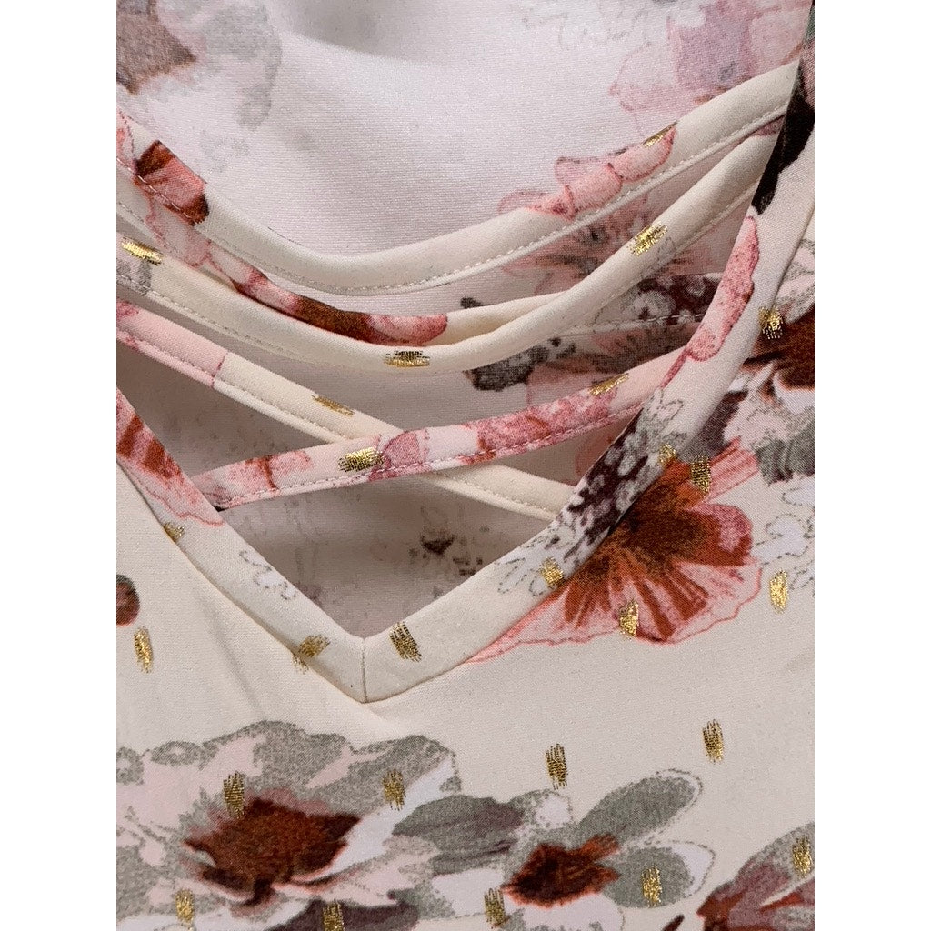 J FOR JUSTIFY Women's Cream Floral V-Neck Short Sleeve Bodycon Dress SZ M