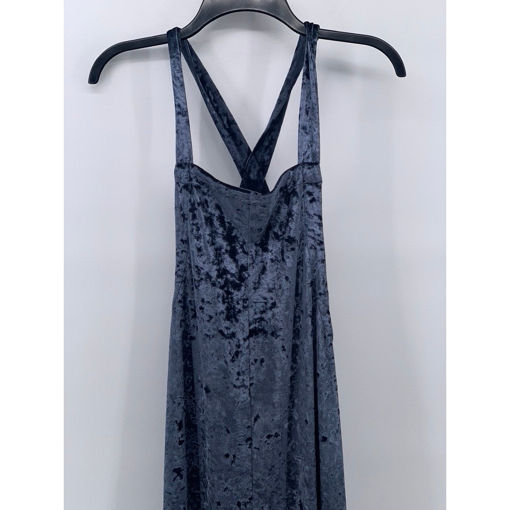 URBAN OUTFITTERS Women's Blue Crushed Velvet Overall Jumpsuit SZ M