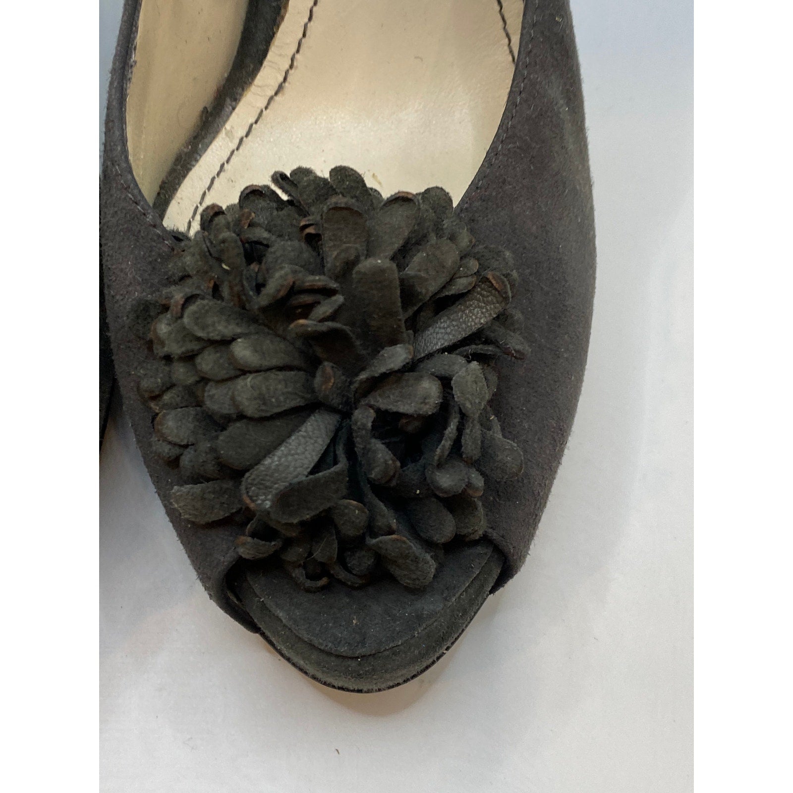 ZARA Women's Collection Black Peep-Toe Floral Faux Suede Pumps SZ 38(US8)