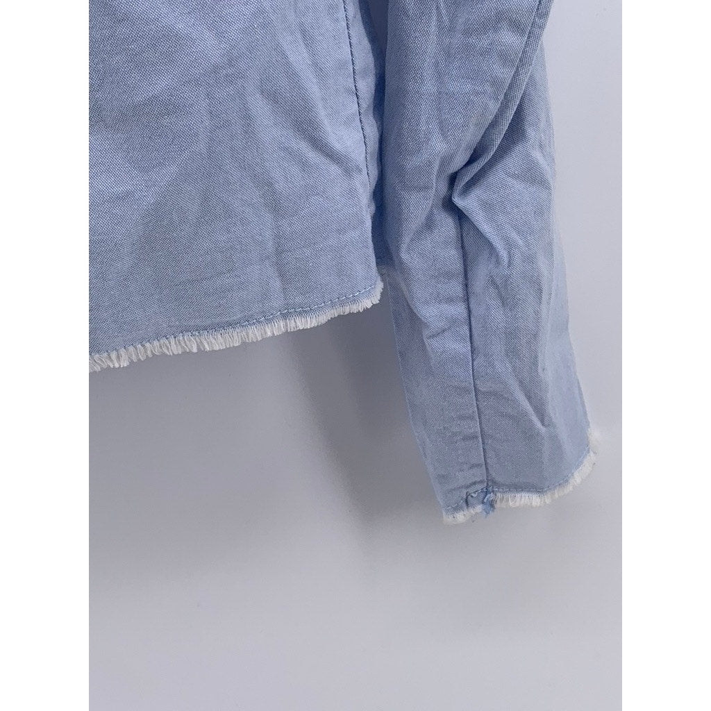 ZARA BASIC Women's Light Blue Cut-Off Button-Up Long Sleeve Top SZ S