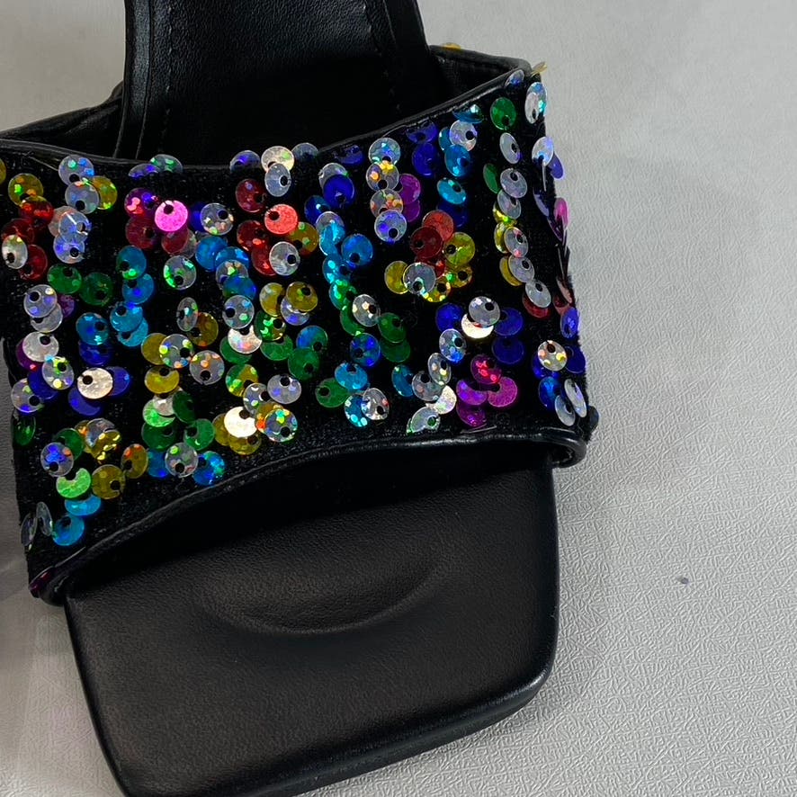 MARC FISHER Women's Black Multi Sequin Danria Square-Toe Stiletto Sandals SZ 6