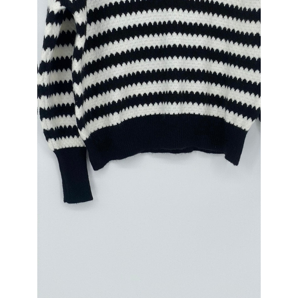 OVER KLESHAS Women’s Black-White Collared Knit Striped Sweater SZ L/XL