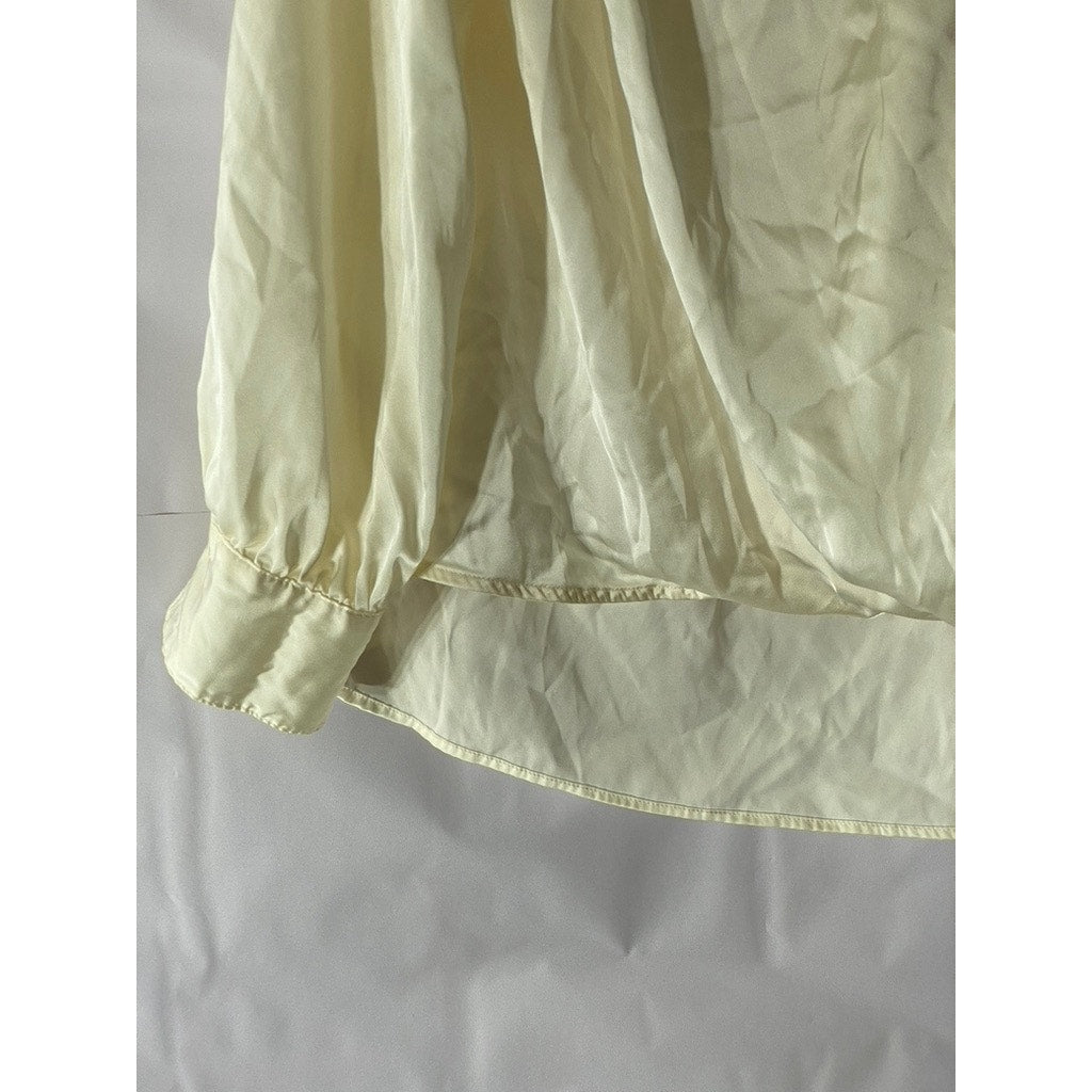 BANANA REPUBLIC Women's Cream Satin Faux Wrap Long Sleeve Hi-Low Top SZ L