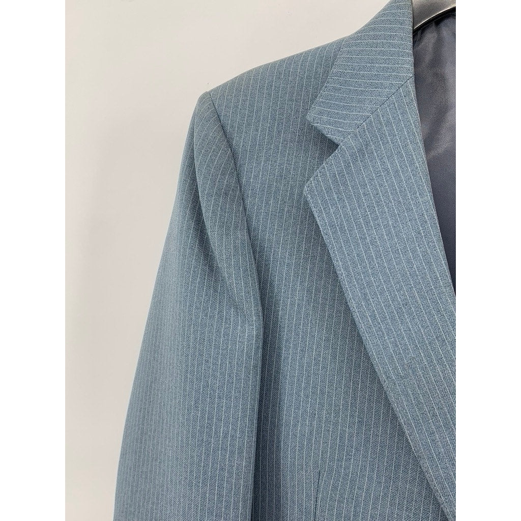 AQUA-SURE Men's Blue Pinstripe Two-Button Regular Fit Blazer SZ L