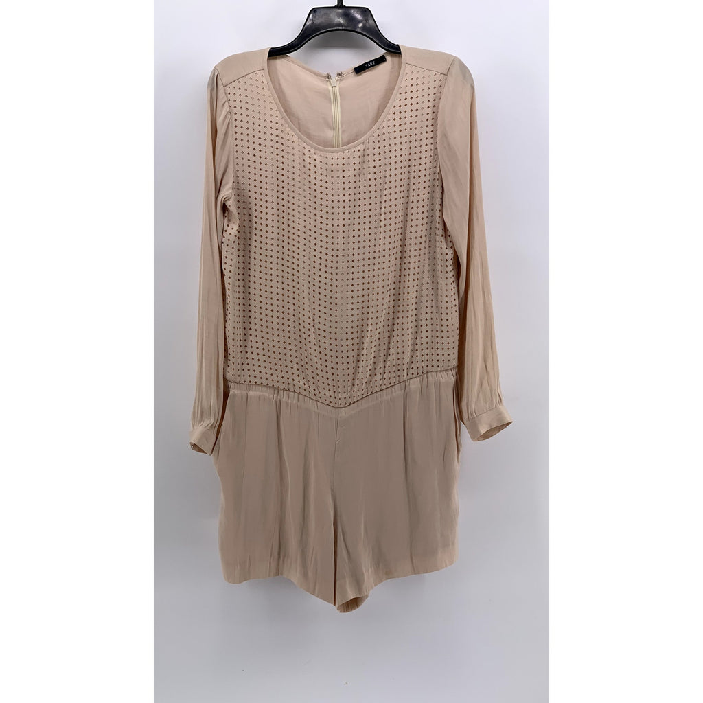 TART Women's Beige Perforated Long Sleeve Scoop-Neck Romper SZ S