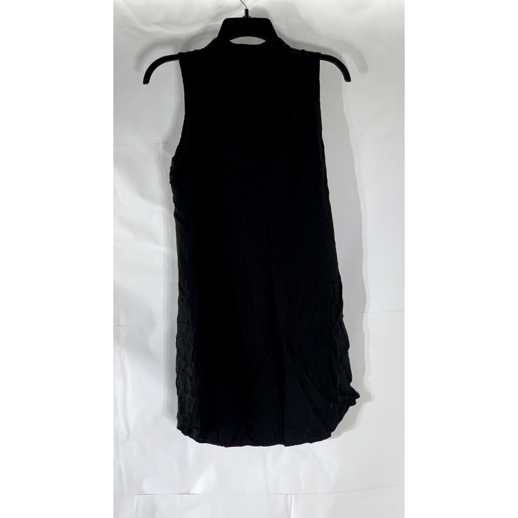 SPLENDID Women's Black Solid Half-Button Sleeveless Mini Shirt Dress SZ L
