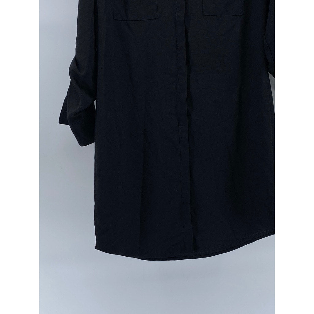 EXPRESS Women's Black Button-Up Long Roll Sleeve Mini Dress SZ XS