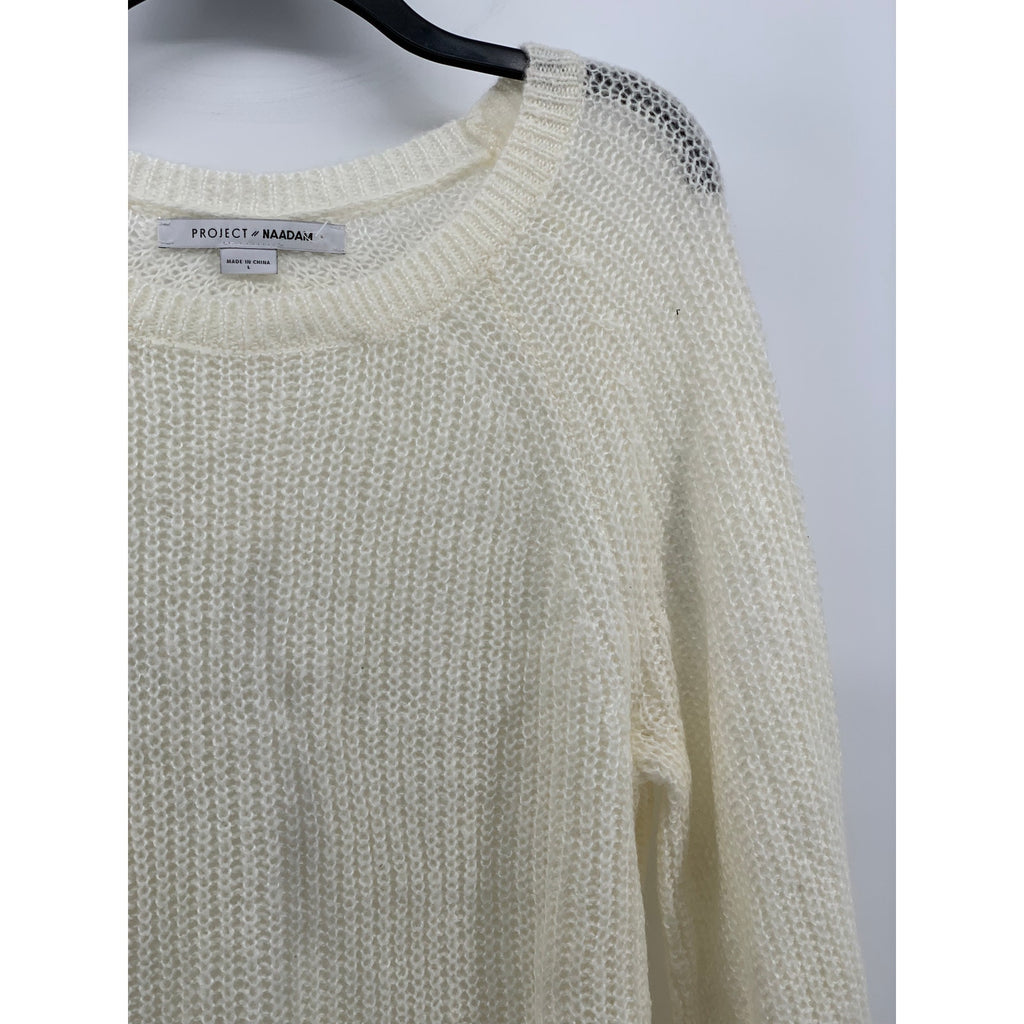 PROJECT NAADAM Women's Off-White Knit Scoop-Neck Long Sleeve Bow Sweater SZ L
