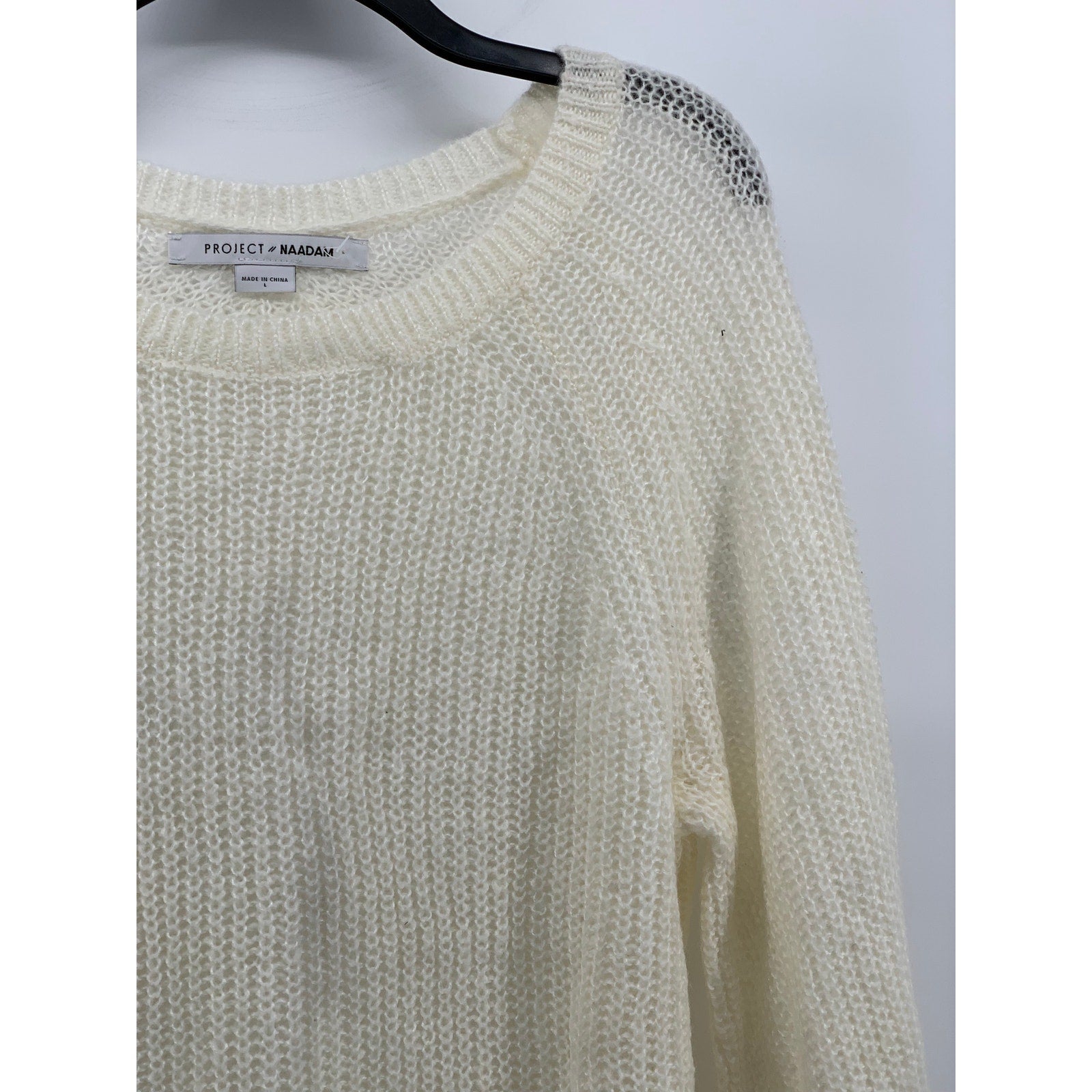 PROJECT NAADAM Women's Off-White Knit Scoop-Neck Long Sleeve Bow Sweater SZ L