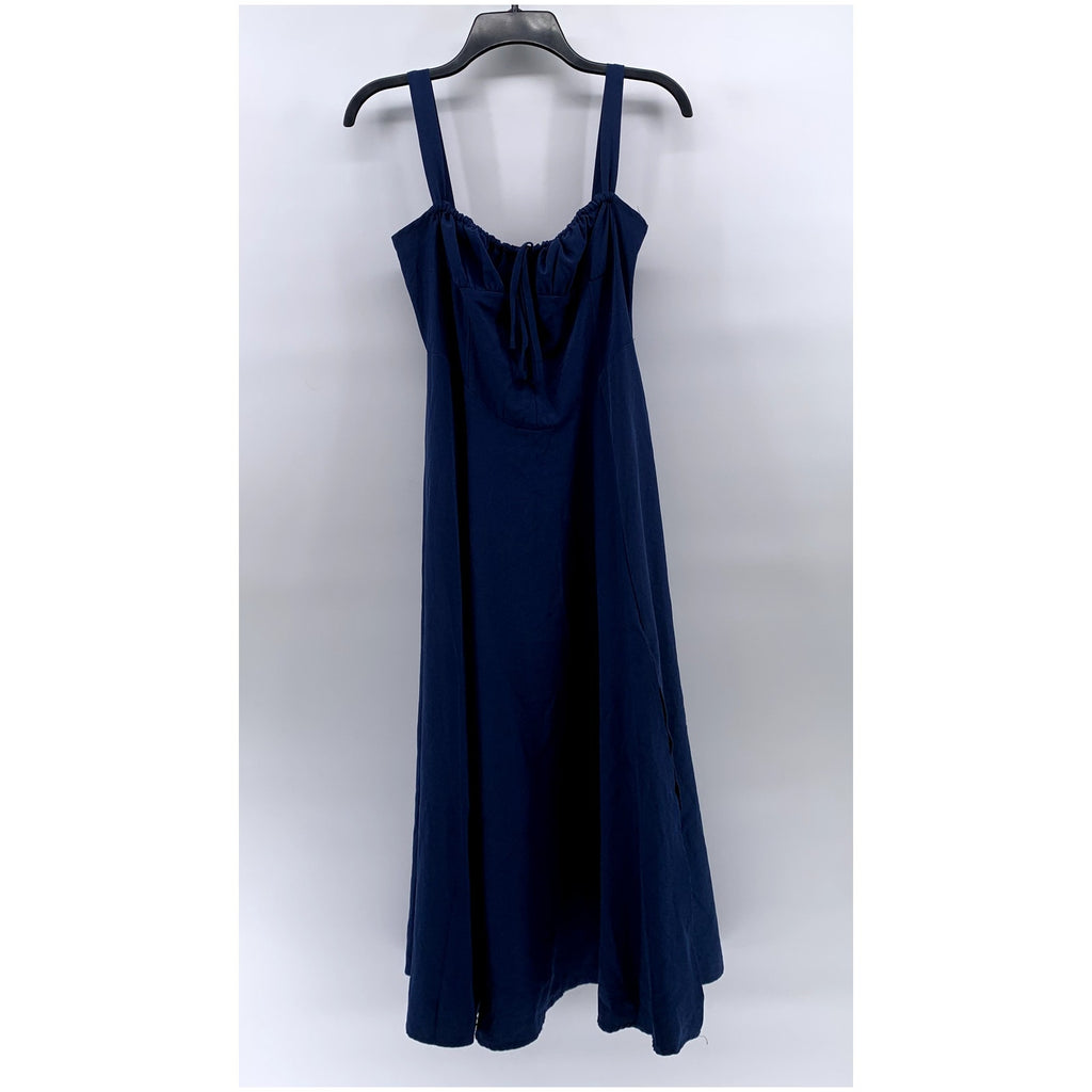 UNBRANDED Women's Dark Blue Solid Sweetheart-Neck Side Slit Maxi Dress SZ M