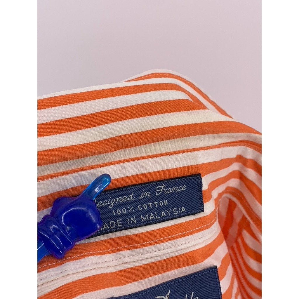 FACONNABLE Women's Orange-White Striped Button-Up Long Sleeve Top SZ XL