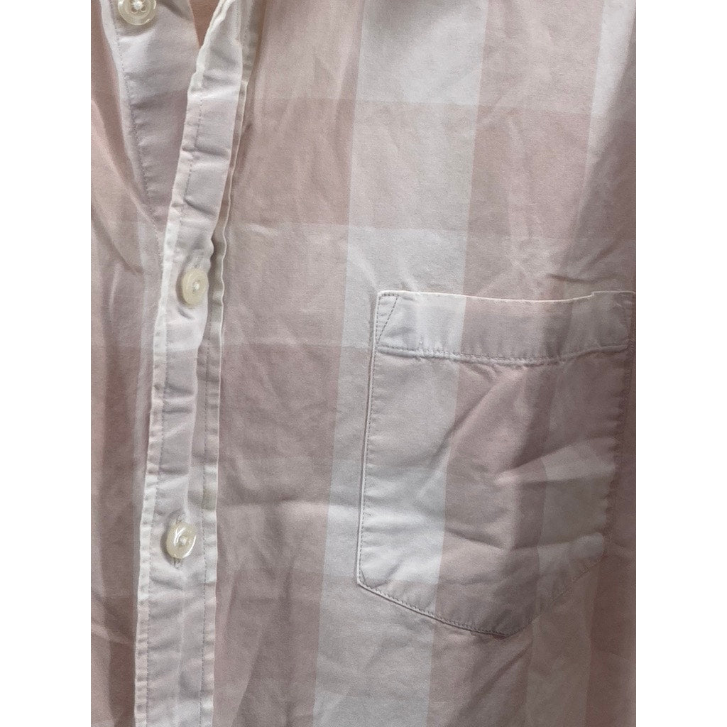 J.CREW Men's White-Pink Vintage Check Cotton Button-Up Long Sleeve Shirt SZ L