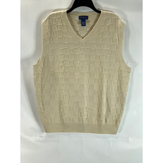 JOSEPH & LYMAN Men's Cream Cotton Square-Detail V-Neck Knit Sweater Vest SZ L