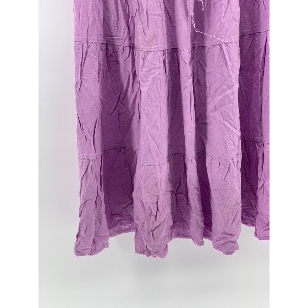 UNBRANDED Women's Lilac Tiered Pull-On Drawstring A-Line Midi Skirt SZ SM