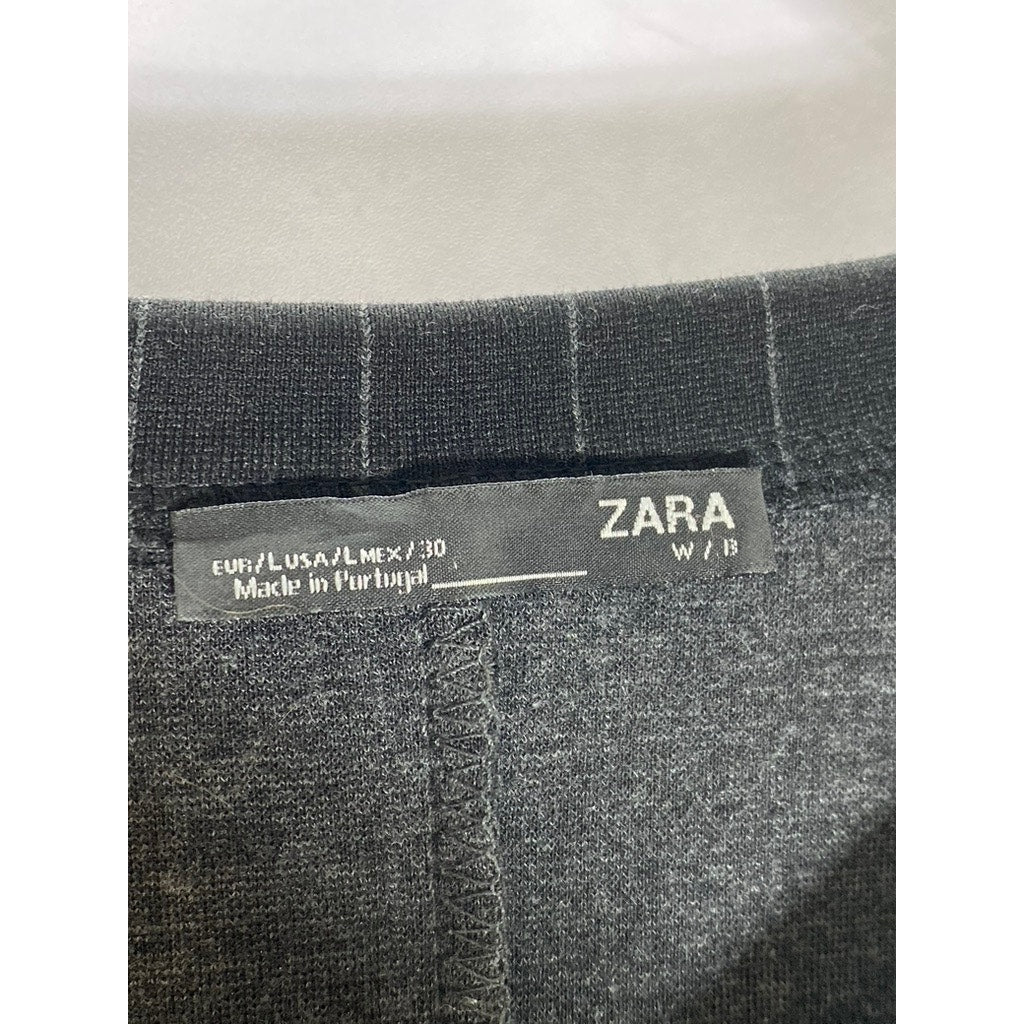 ZARA Women's Black Metallic Stripe Crewneck Long Sleeve Top SZ L