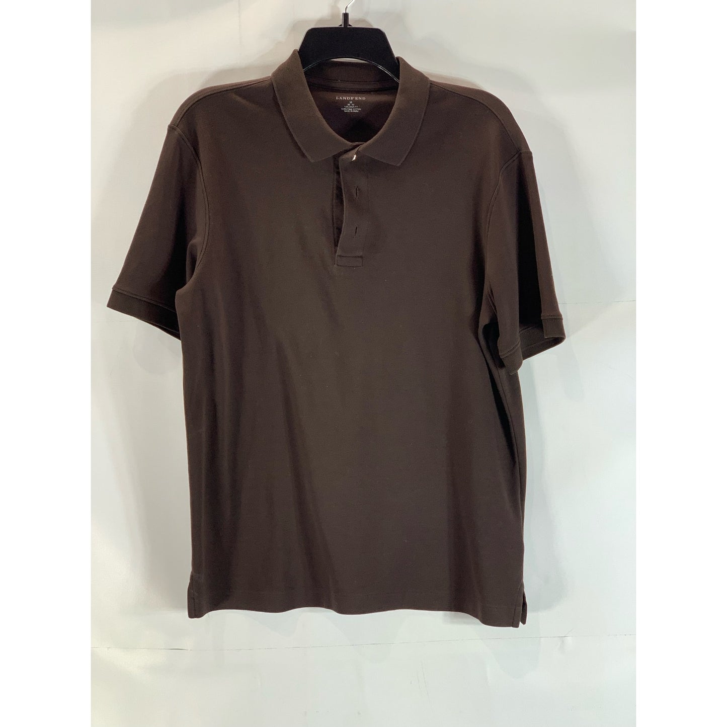 LANDS' END Men's Brown Tailored-Fit Short Sleeve Interlock Polo Shirt SZ M