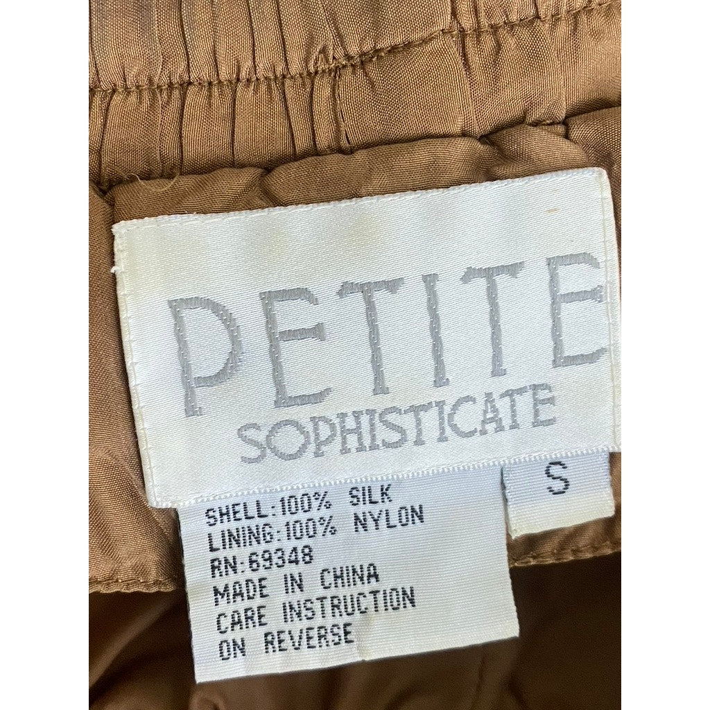 PETITE SOPHISTICATE Women's Vintage Brown Solid Drawstring Silk Pull-On Pant SZS
