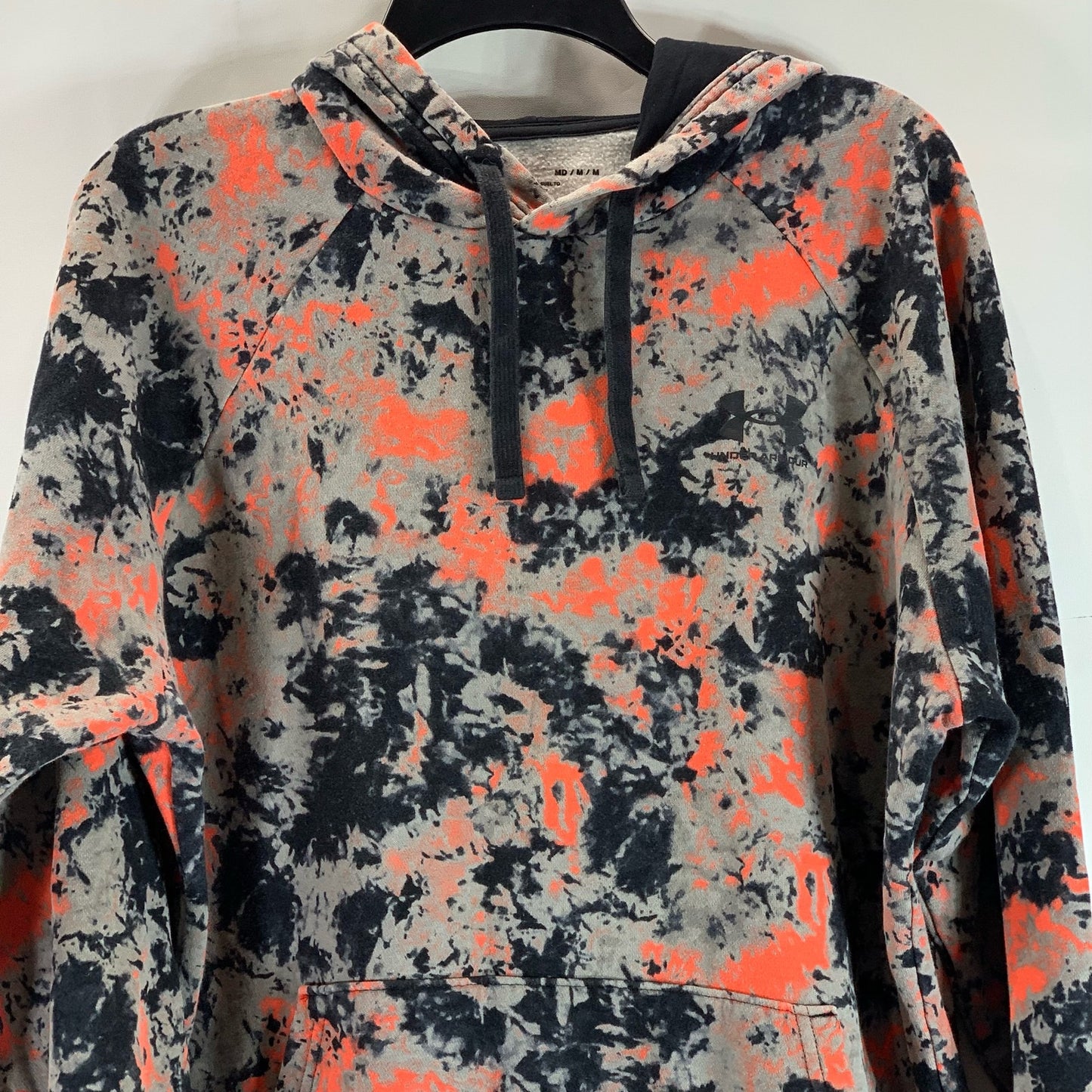 UNDER ARMOUR Men's Gray/Black/Orange UA Rival Cloud Fleece Loose Hoodie SZ M