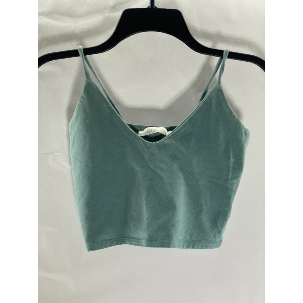 BEALEAS Women's Green V-Neck Solid Spaghetti Strap Organic Cotton Crop Top SZ XS