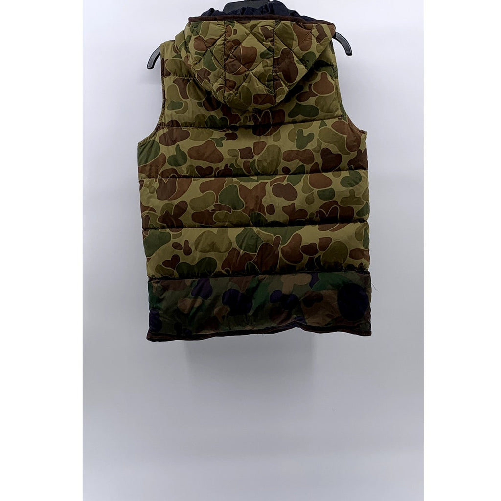 SCOTCH SHRUNK Men's Green-Navy Camo Reversible Zip-Up Hooded Vest SZ S