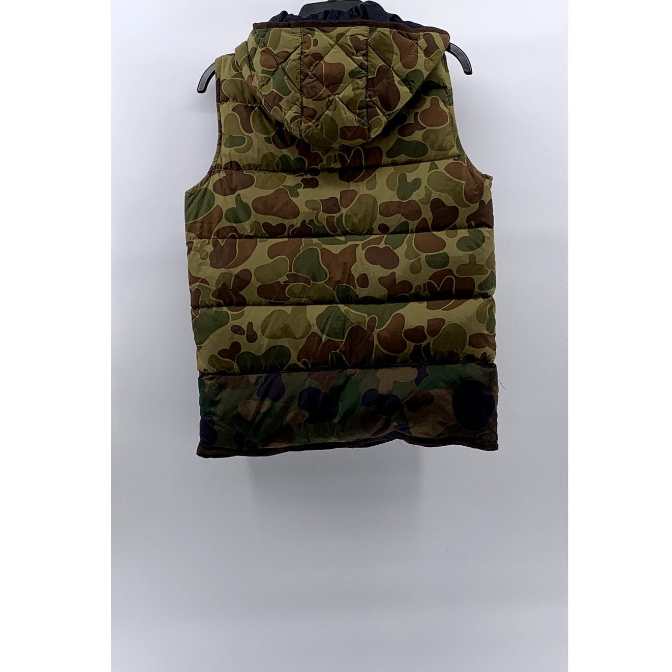 SCOTCH SHRUNK Men's Green-Navy Camo Reversible Zip-Up Hooded Vest SZ S