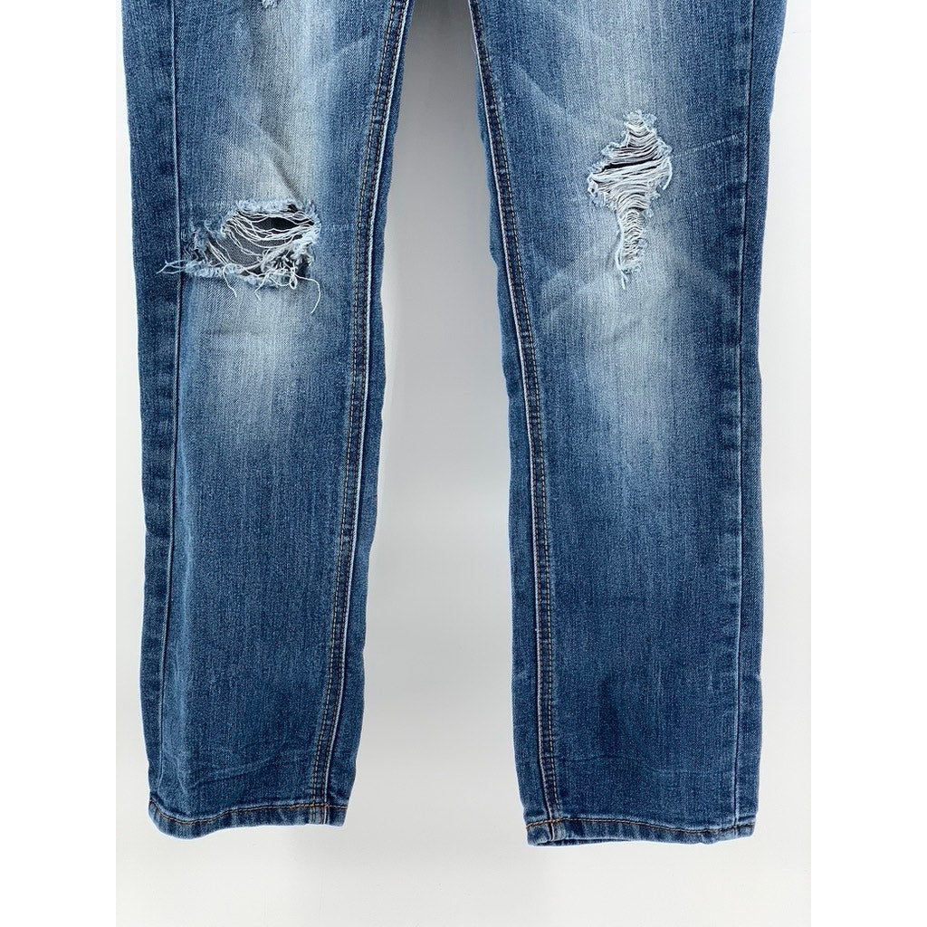 DOLLHOUSE Women's Blue Distressed Roll-Up Skinny Capri Leggings SZ 3