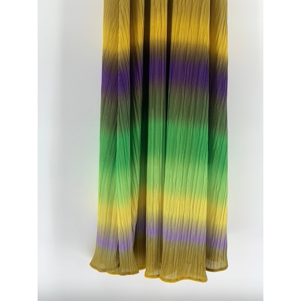 SFERA COLLECTION Women's Yellow-Green-Purple Ombre Pleated Halter Maxi Dress SZS