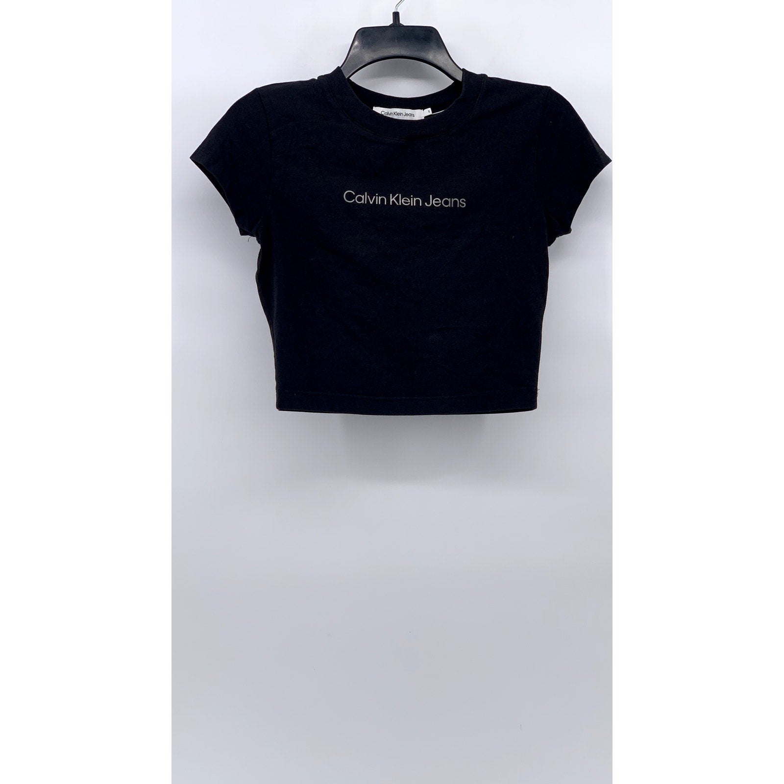 CALVIN KLEIN JEANS Women's Black Logo Institutional Baby T-Shirt SZ S