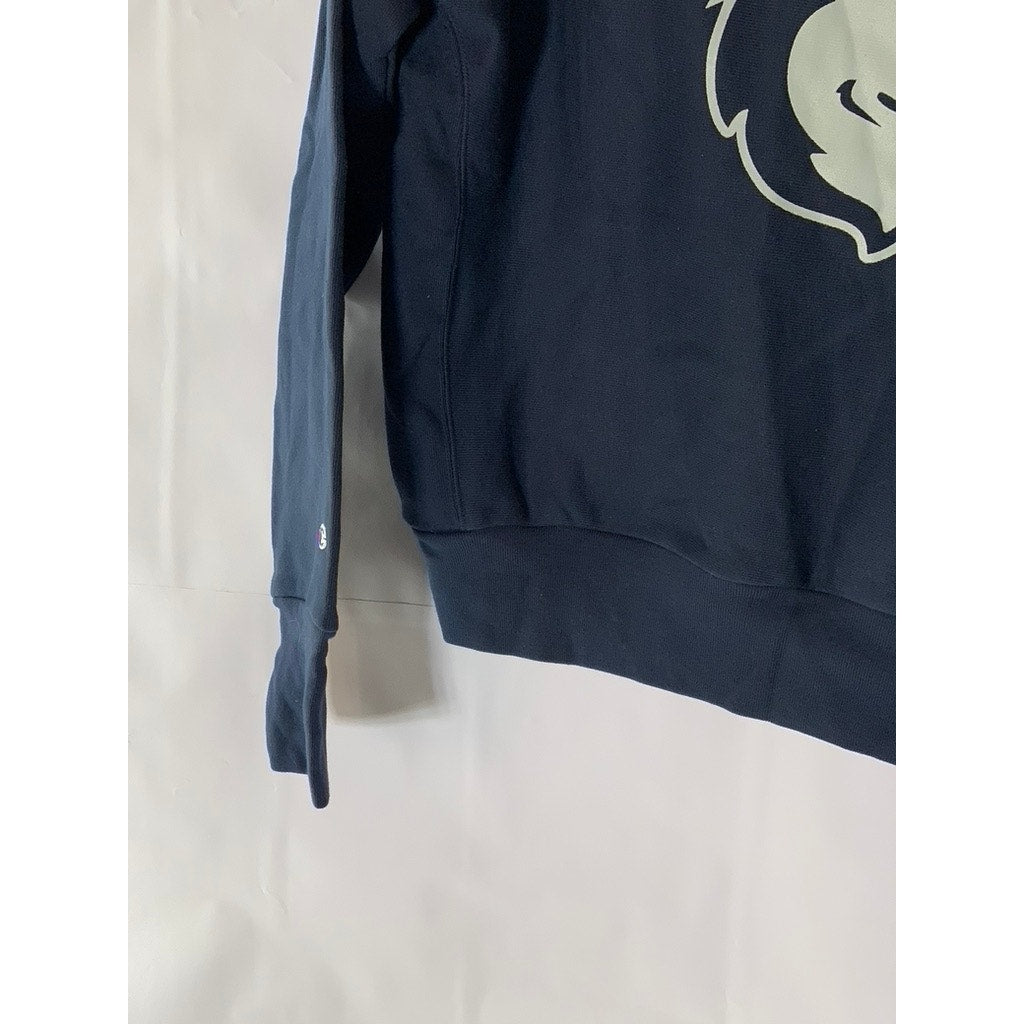 CHAMPION Men's Navy reverse Weave Gould Husky Graphic Pullover Hoodie SZ M
