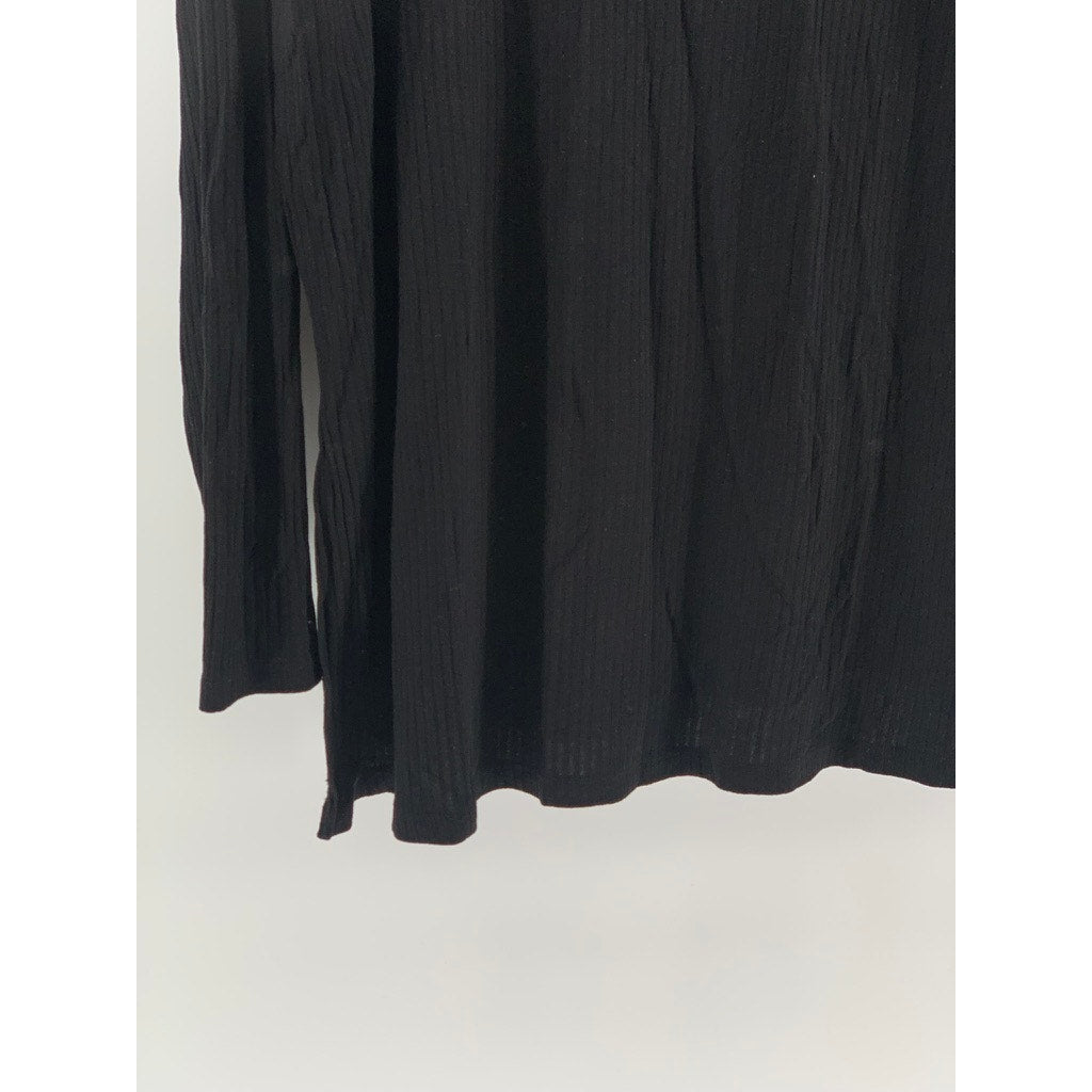 UNBRANDED Women's Black Ribbed Crewneck Long Sleeve Tunic Top SZ M