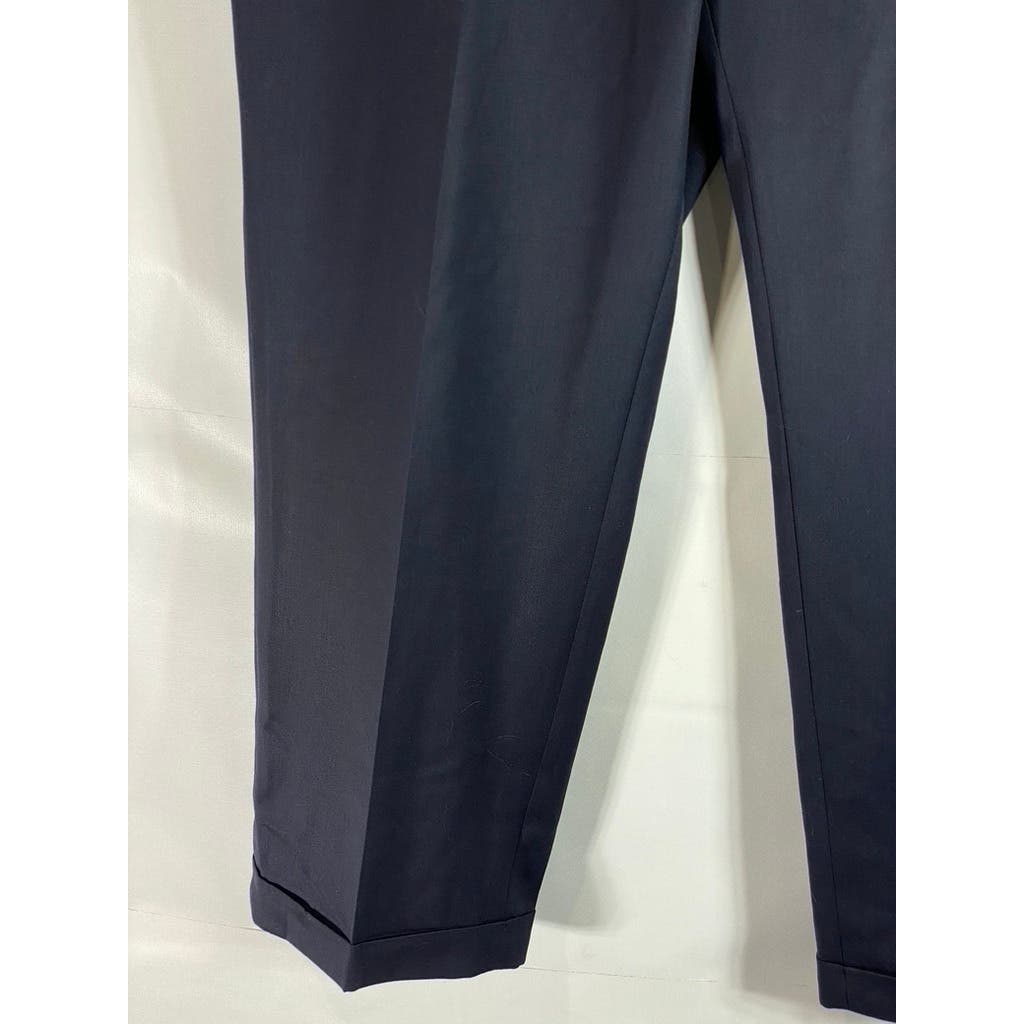 LANDS' END Men's Long Navy Comfort Waist Pleated Wool Cuffed Pant SZ 44L