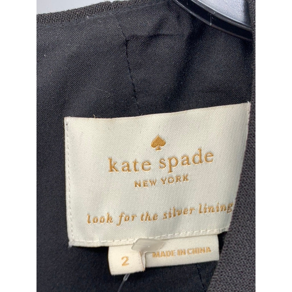 KATE SPADE Women's Black Solid Crewneck Sleeveless Fit & Flare Mini Dress SZ 2