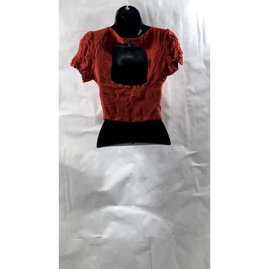 FOREVER 21 Women's Red V-Neck Hook & Loop Short Sleeve Crop Top SZ M