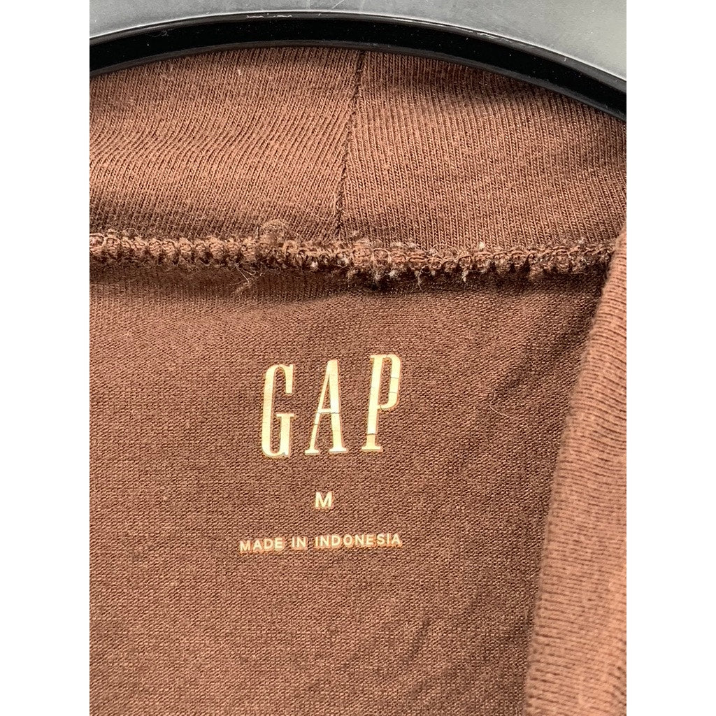 GAP Women's Chocolate Brown Long Puff Sleeve Pullover Mock-Neck Top SZ M