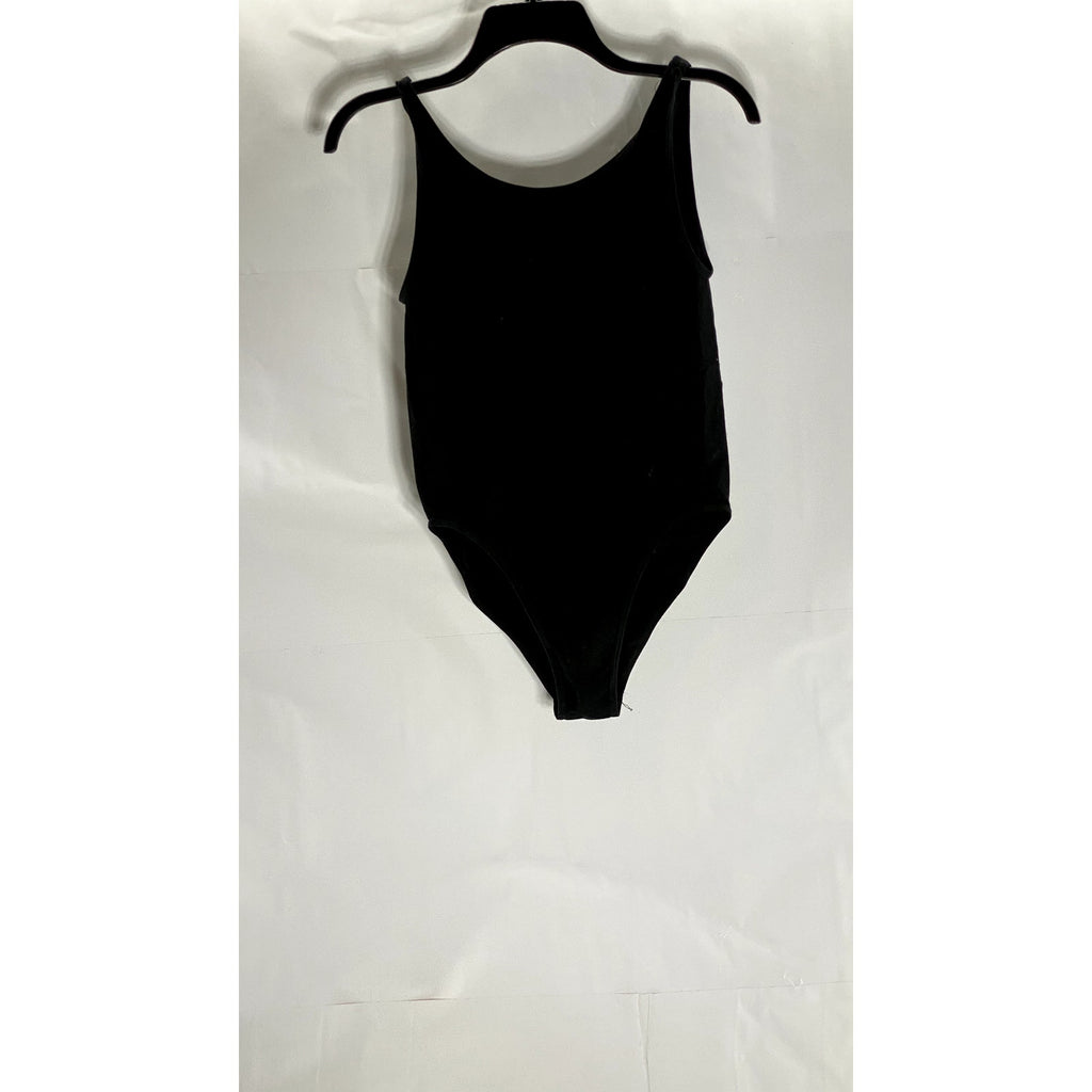 BP. Women's Black Ribbed Scoop-Neck Low-Back Tank Bodysuit SZ L