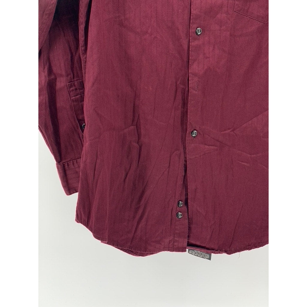 ALFANI Men's Burgundy Striped Fitted Long Sleeve Button-Up Shirt SZ 15 32/33(M)