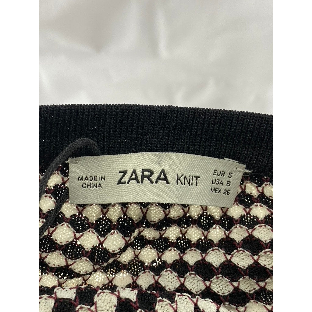 ZARA KNIT Women's Black-White Textured Button-Up Long Sleeve Cardigan SZ S