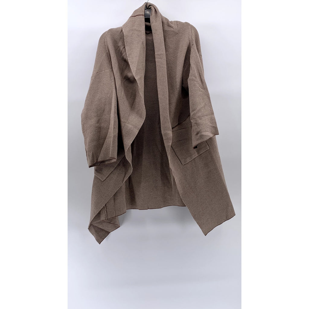 UNBRANDED Women's Brown Herringbone Asymmetrical Hem Open-Front Sweater SZ OS