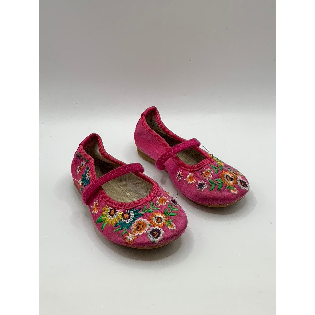 UNBRANDED Baby's Pink Satin Floral Embroidered Mary Janes SZ 26(7)