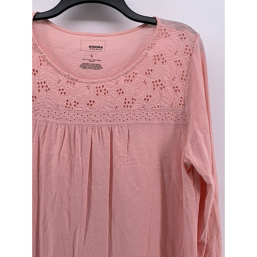 SONOMA GOODS FOR LIFE Women's Light Pink Eyelet Long Sleeve Top SZ L