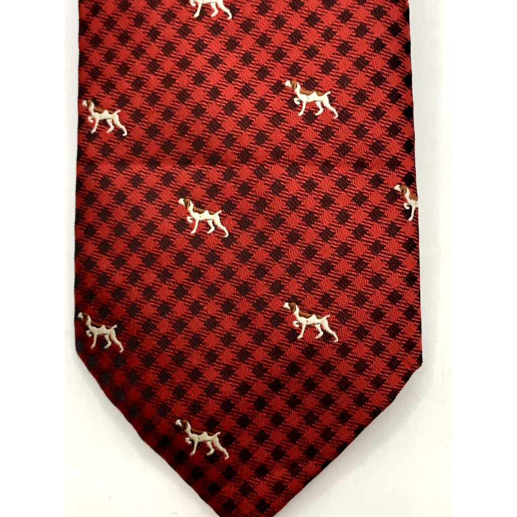 MERONA Men's Red Embroidered Dog Gingham Print Tie