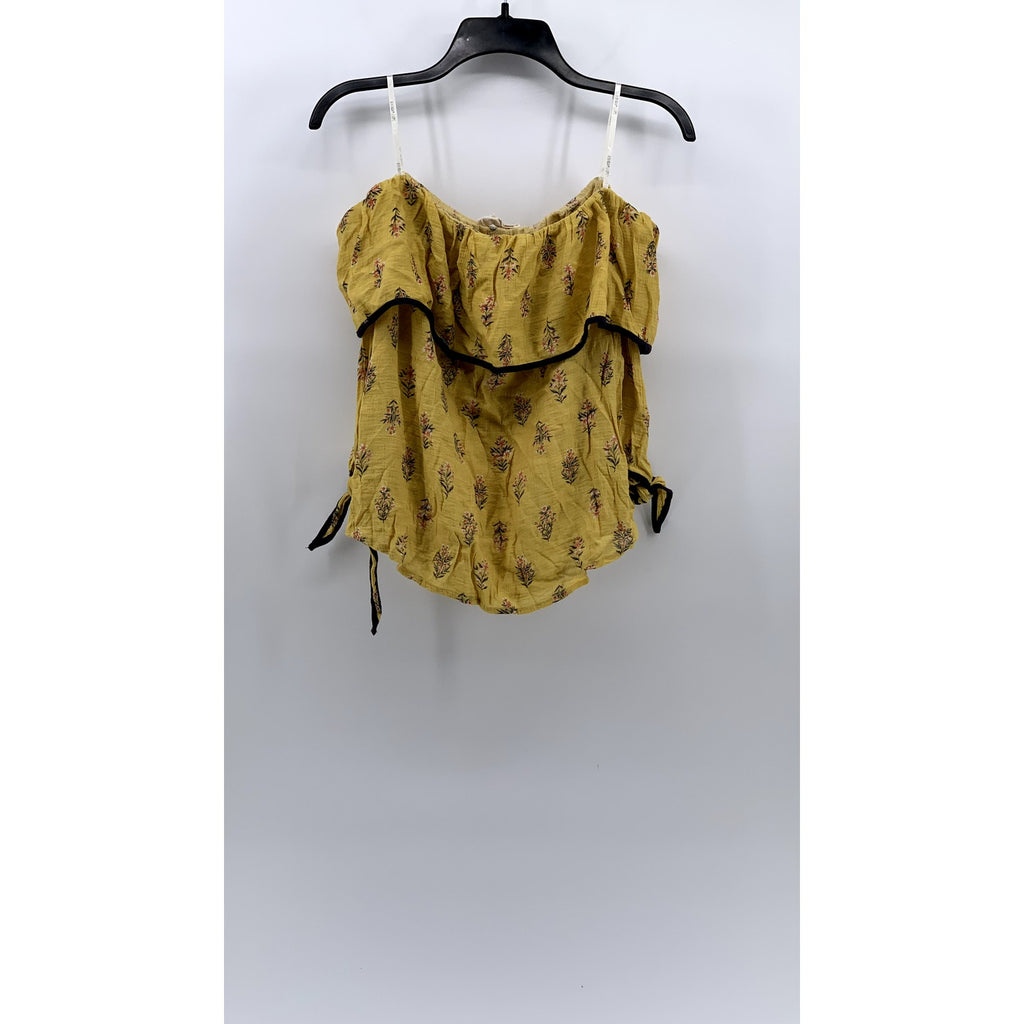 SWEET WANDERER Women's Yellow Floral Print Off-The-Shoulder Overlay Top SZ S