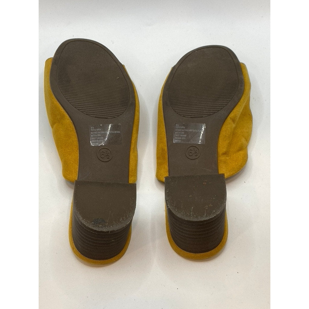 UNIVERSAL THREADS Women's Mustard Yellow Rosalynn Block-Heel Mule Sandals SZ 6.5