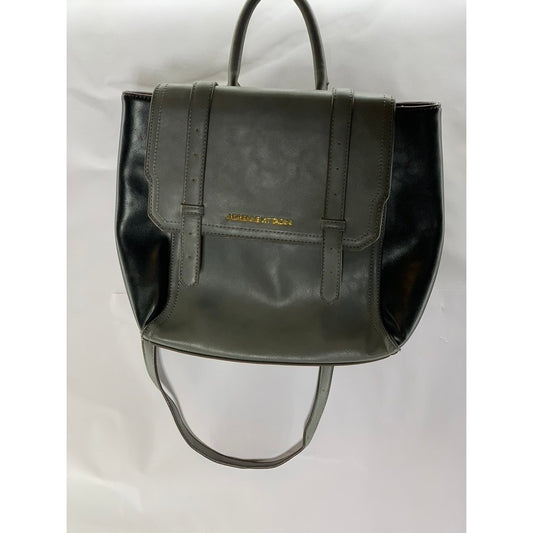 ADRIENNE VITTADINI Women's Black/Grey Faux-Leather Flap Backpack Bag