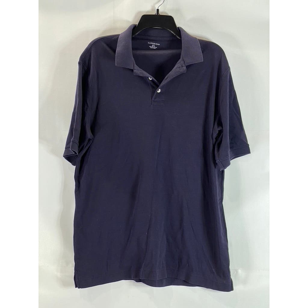 LANDS' END Men's Tall Navy Supima Cotton Short Sleeve Polo Shirt SZ L/T